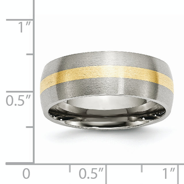 Stainless Steel 14k Yellow Inlay 8mm Brushed Band