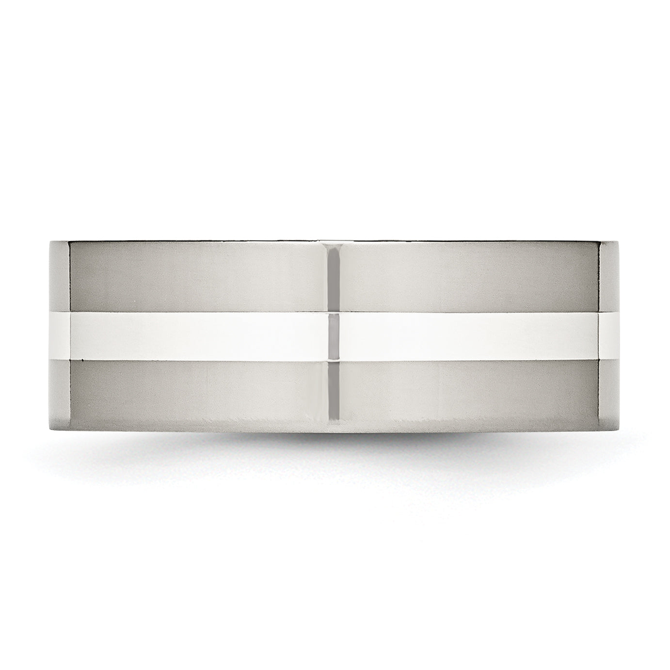 Chisel Stainless Steel with Sterling Silver Inlay Polished 8mm Flat Band