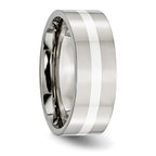 Chisel Stainless Steel with Sterling Silver Inlay Polished 8mm Flat Band