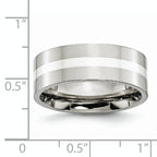 Chisel Stainless Steel with Sterling Silver Inlay Polished 8mm Flat Band