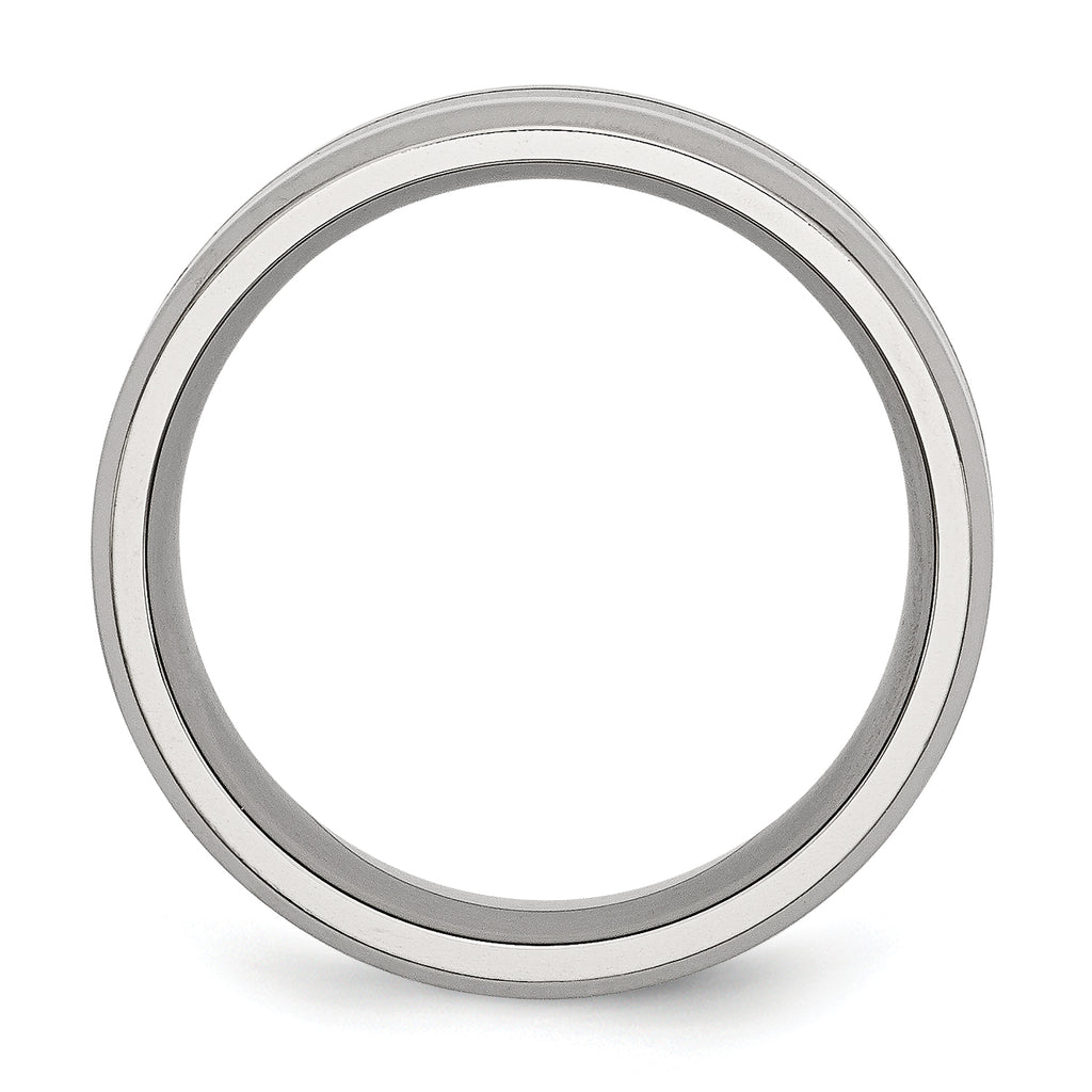 Chisel Stainless Steel Polished Black Enamel 8mm Beveled Edge Band