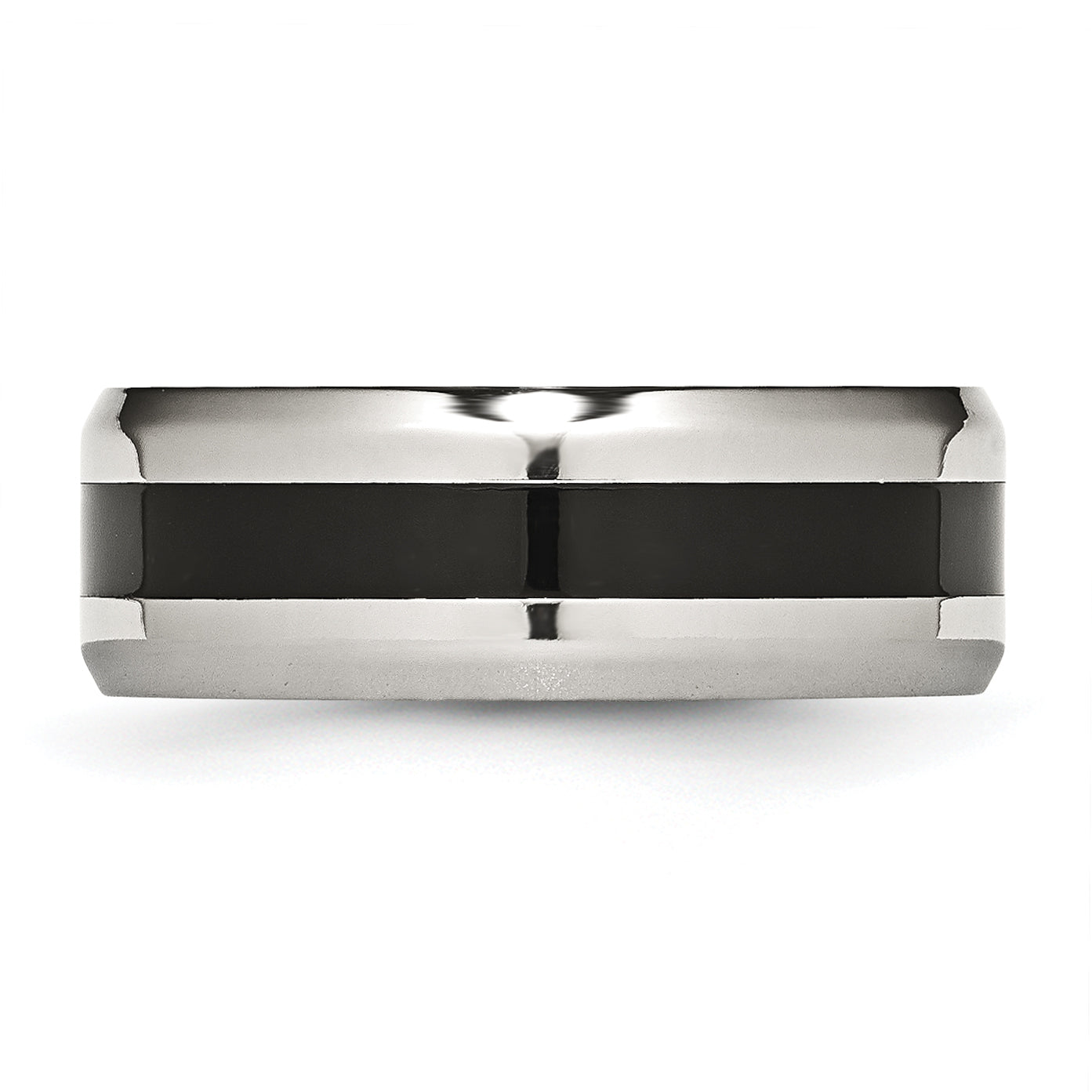 Black Enamel Beveled Wedding Band in Stainless Steel, 8mm Secondary image