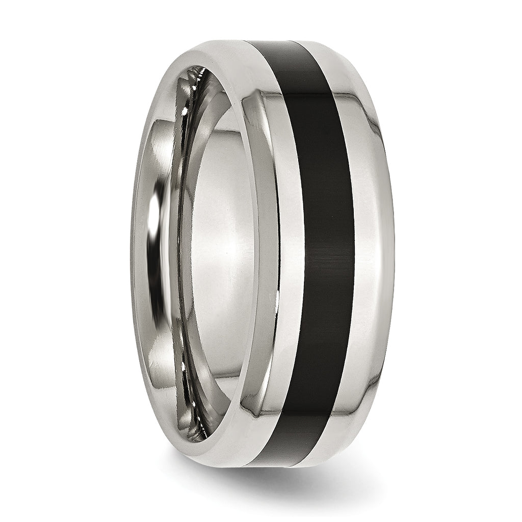 Chisel Stainless Steel Polished Black Enamel 8mm Beveled Edge Band
