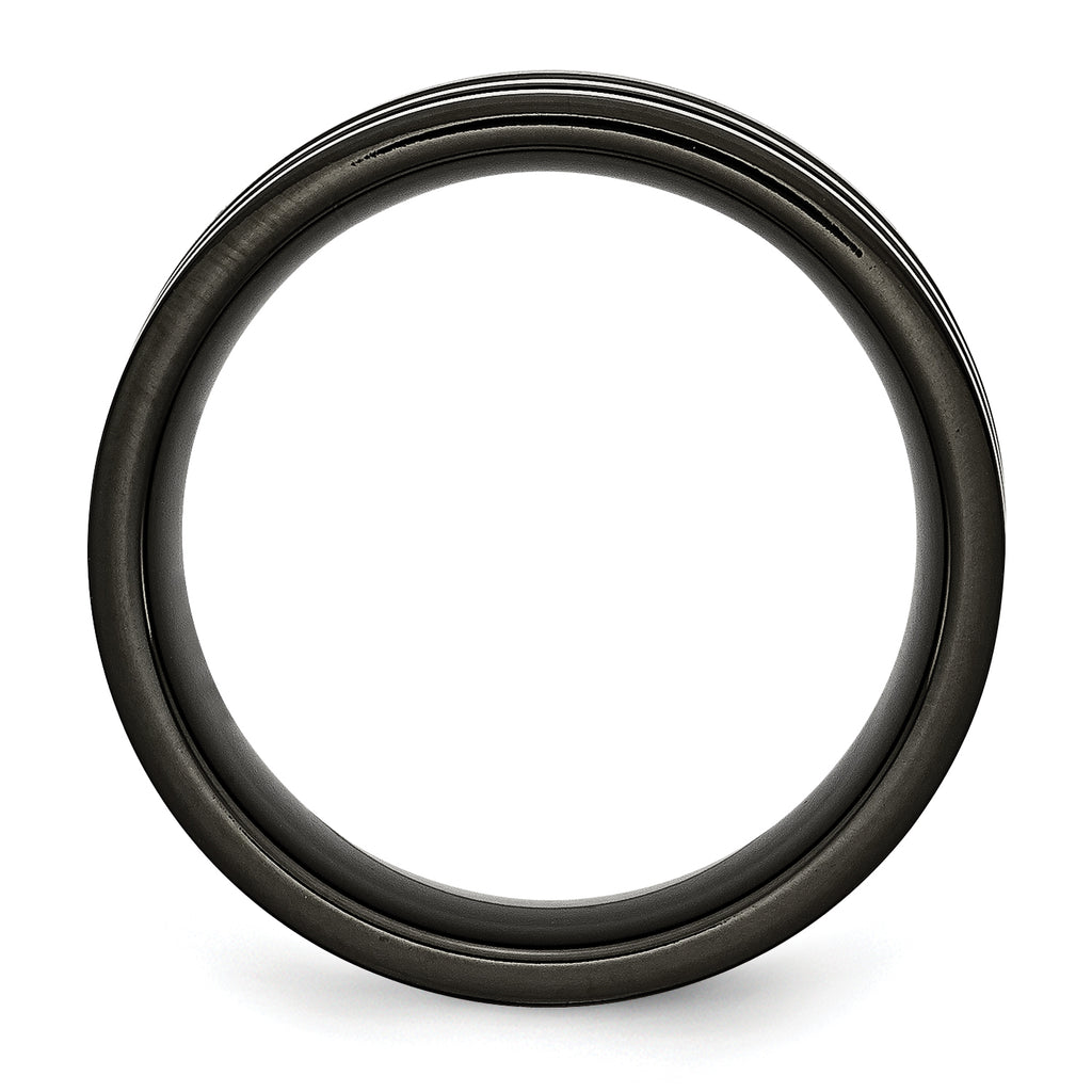 Chisel Stainless Steel Polished Black IP-plated with Grey Carbon Fiber Inlay 8mm Band