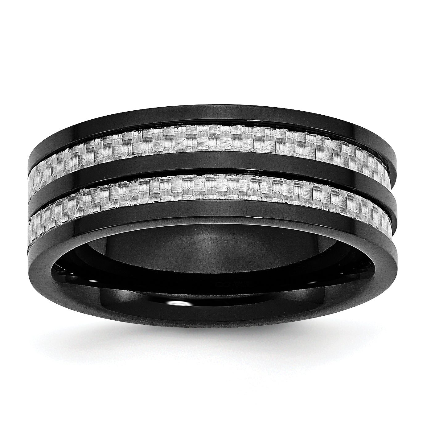Chisel Stainless Steel Polished Black IP-plated with Grey Carbon Fiber Inlay 8mm Band Main image