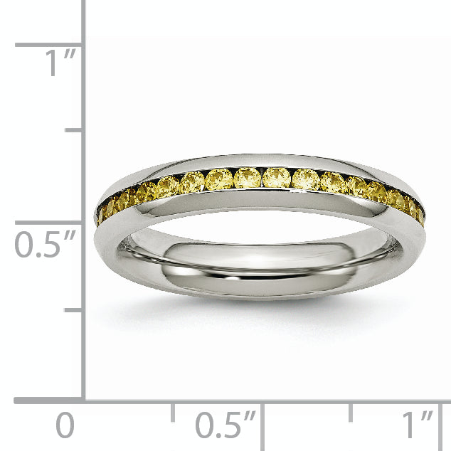 Chisel Stainless Steel Polished 4mm November Yellow CZ Ring