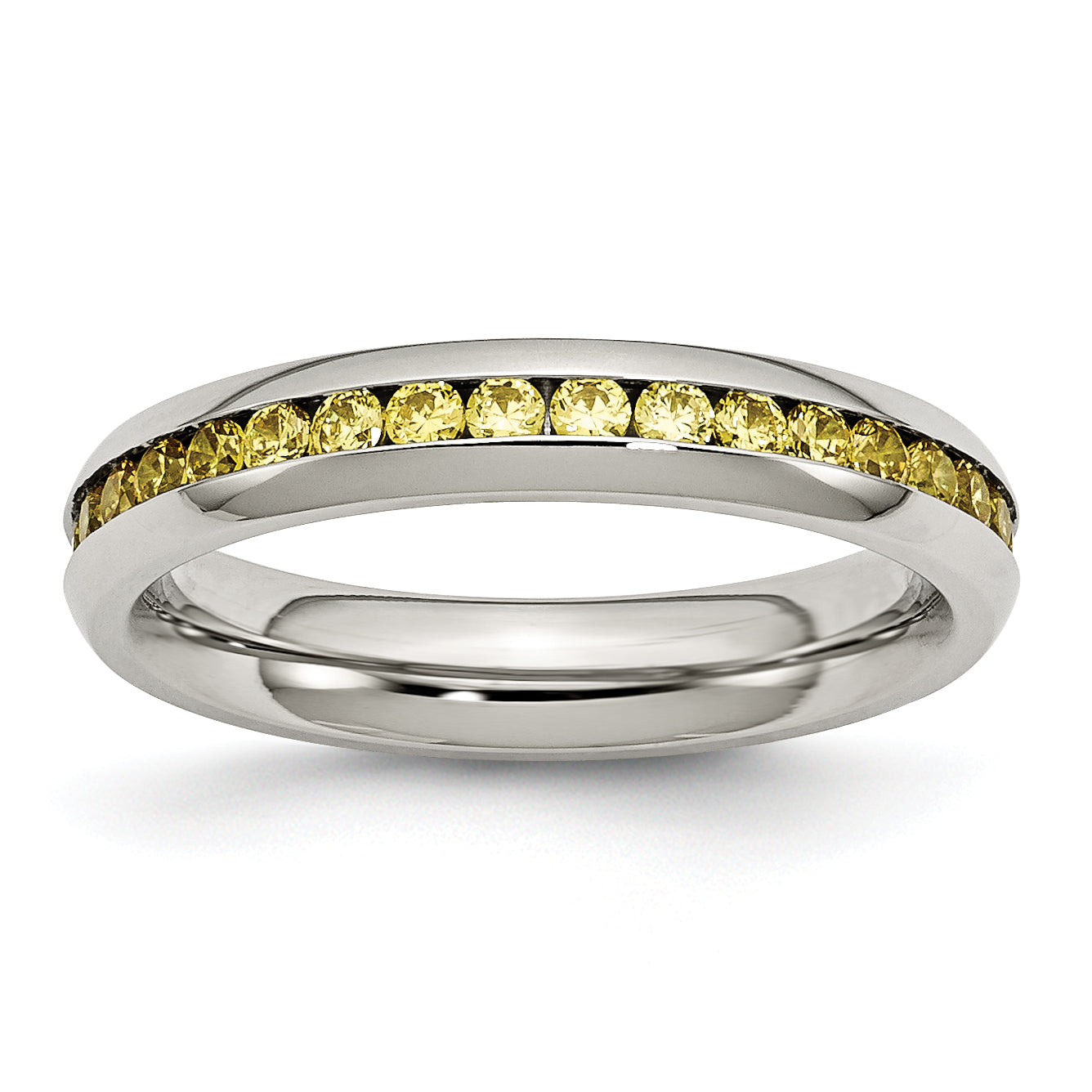 Chisel Stainless Steel Polished 4mm November Yellow CZ Ring Main image