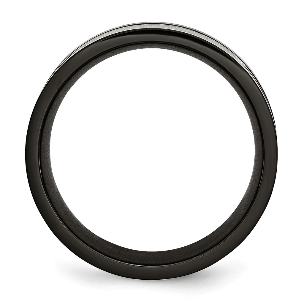 Stainless Steel Polished 9mm Black IP-plated w/Carbon Fiber Inlay Band