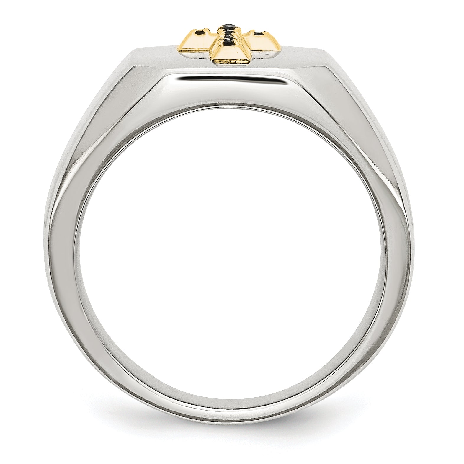 Chisel Stainless Steel Polished with 14k Gold Accent 1/15 Carat Sapphire Cross Signet Ring Secondary image