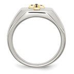 Chisel Stainless Steel Polished with 14k Gold Accent 1/15 Carat Sapphire Cross Signet Ring
