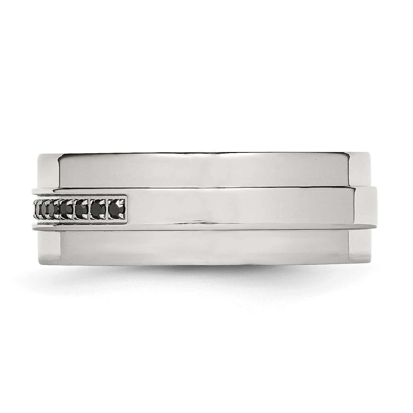 Chisel Stainless Steel Polished 1/6 Carat Black Diamond 8mm Flat Band Secondary image