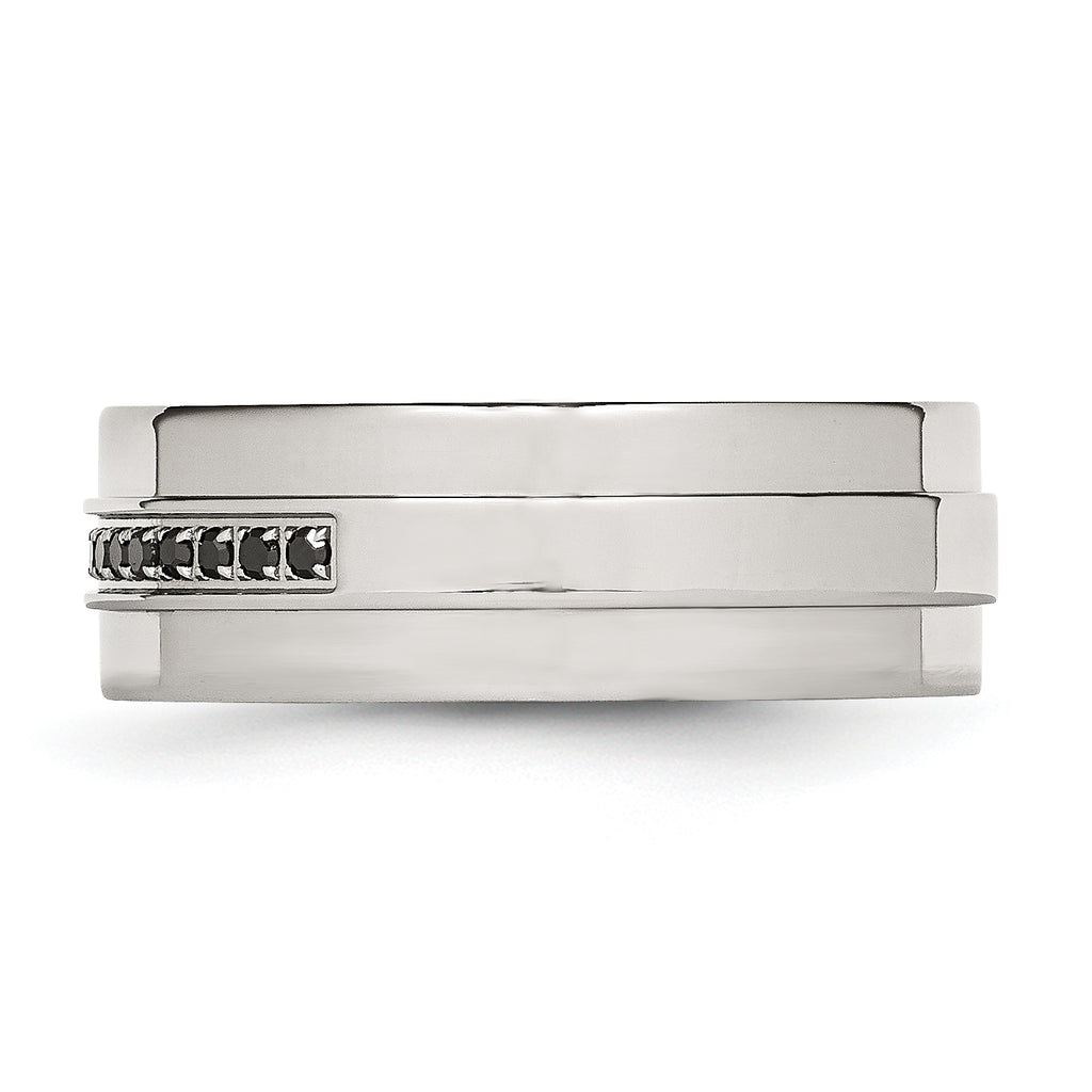 Chisel Stainless Steel Polished 1/6 Carat Black Diamond 8mm Flat Band