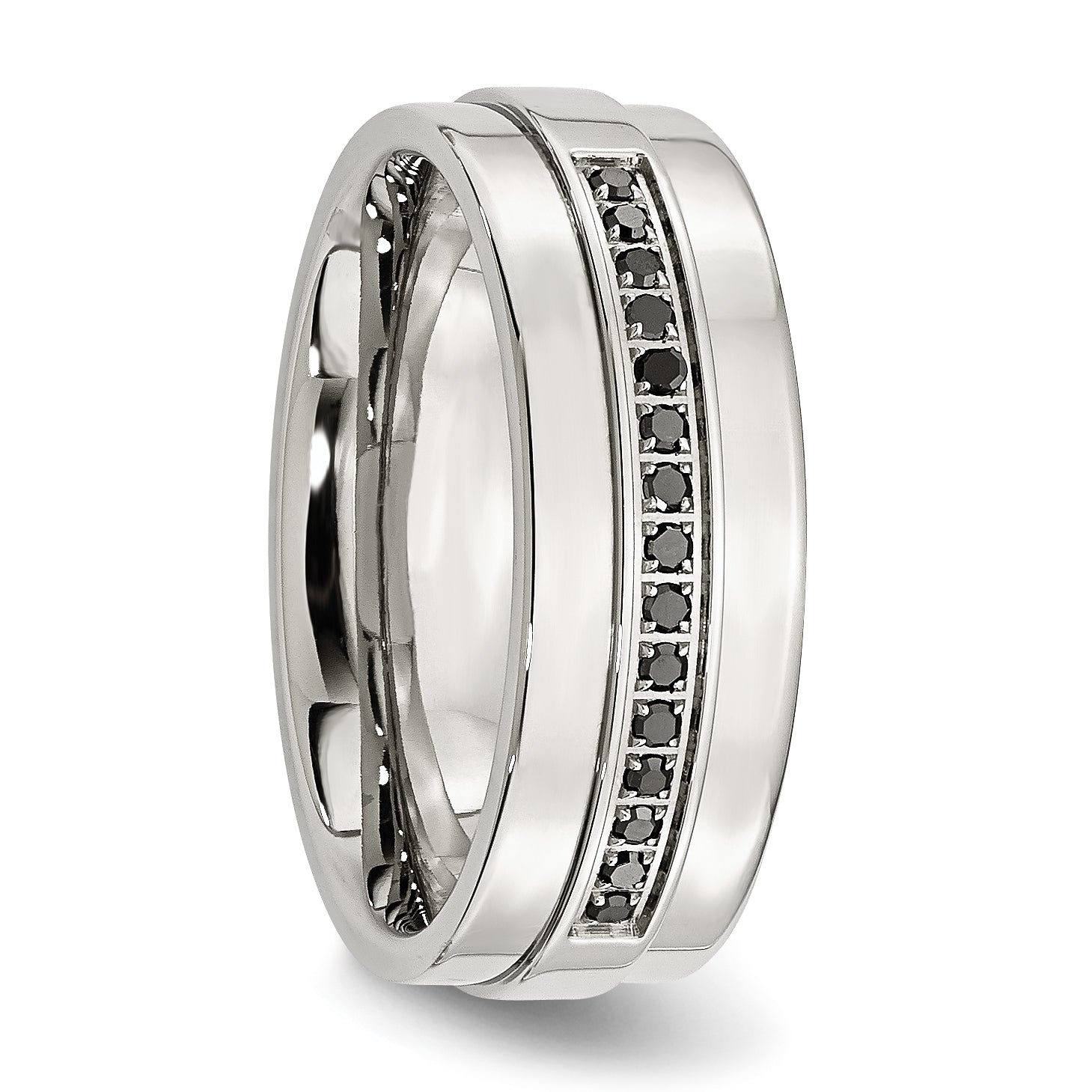 Chisel Stainless Steel Polished 1/6 Carat Black Diamond 8mm Flat Band
