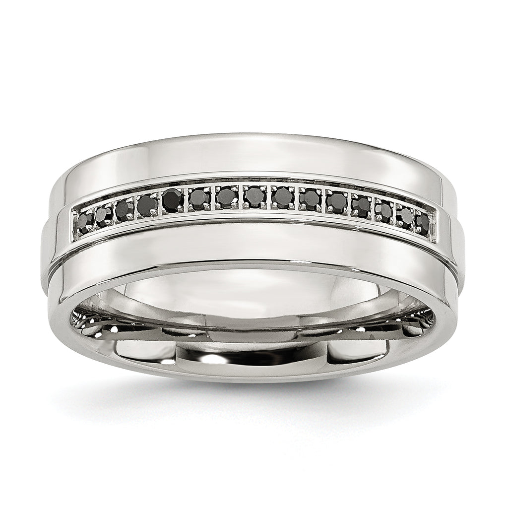 Chisel Stainless Steel Polished 1/6 Carat Black Diamond 8mm Flat Band