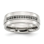 Chisel Stainless Steel Polished 1/6 Carat Black Diamond 8mm Flat Band