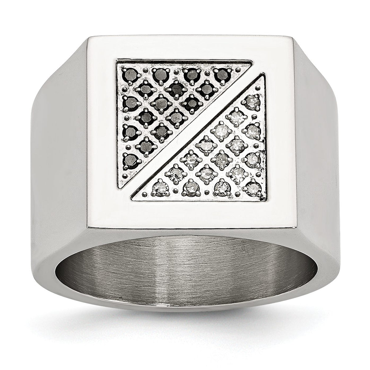 Black & White Diamond Men's Ring in Stainless Steel - Sophia Jewelers