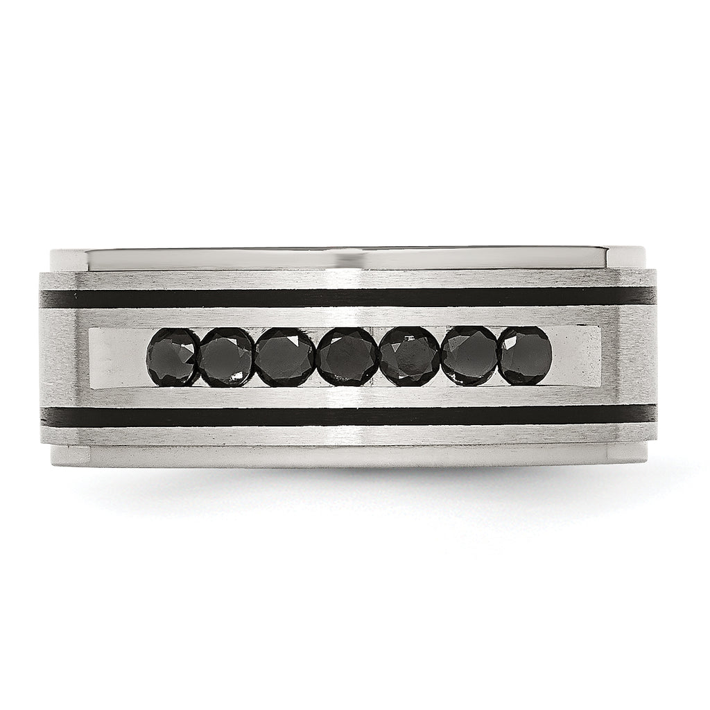 Chisel Stainless Steel Brushed and Polished Black IP-plated 1/2 Carat Black Diamond 9mm Band
