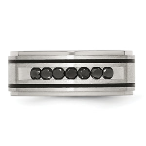 Natural Diamond Wedding Band in Black IP-Plated Stainless Steel, 9mm (1/2 ct. tw.), Size 8–12 - Sophia Jewelers