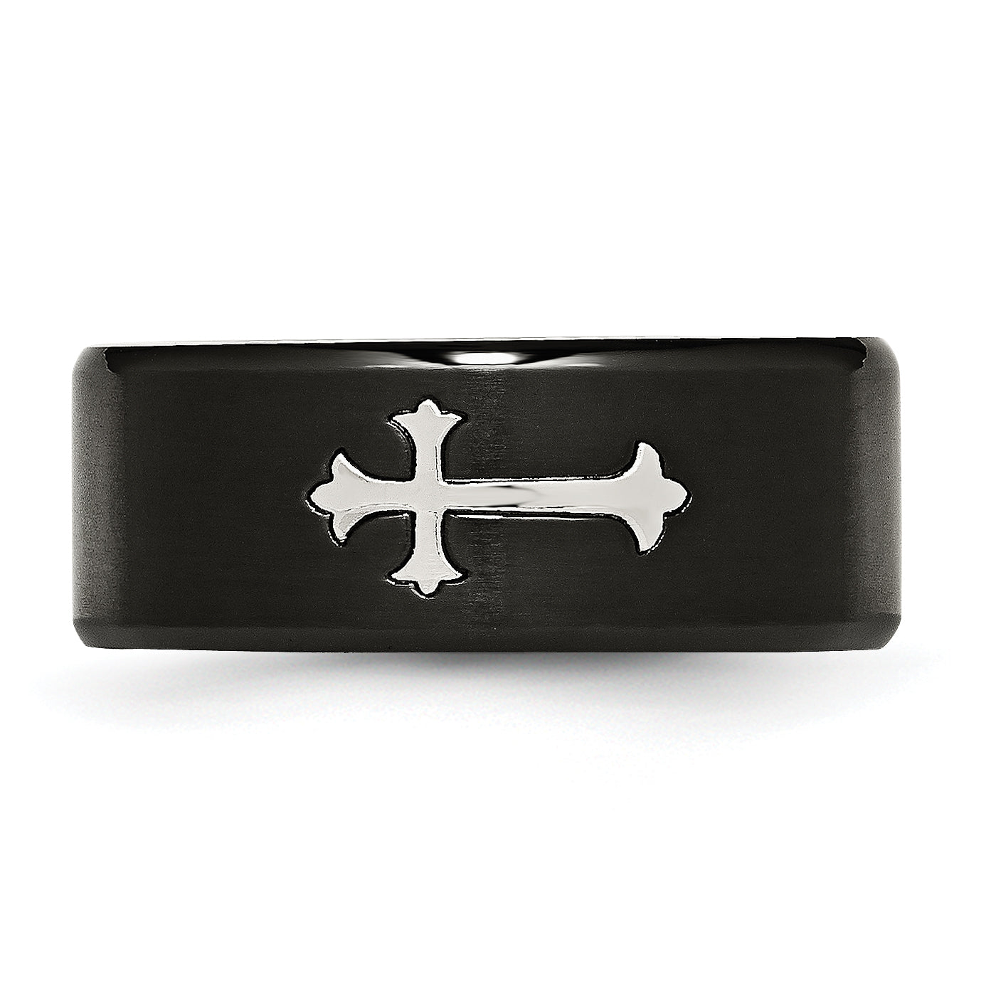 Cross Wedding Band in Black IP-Plated Stainless Steel, 9mm Secondary image