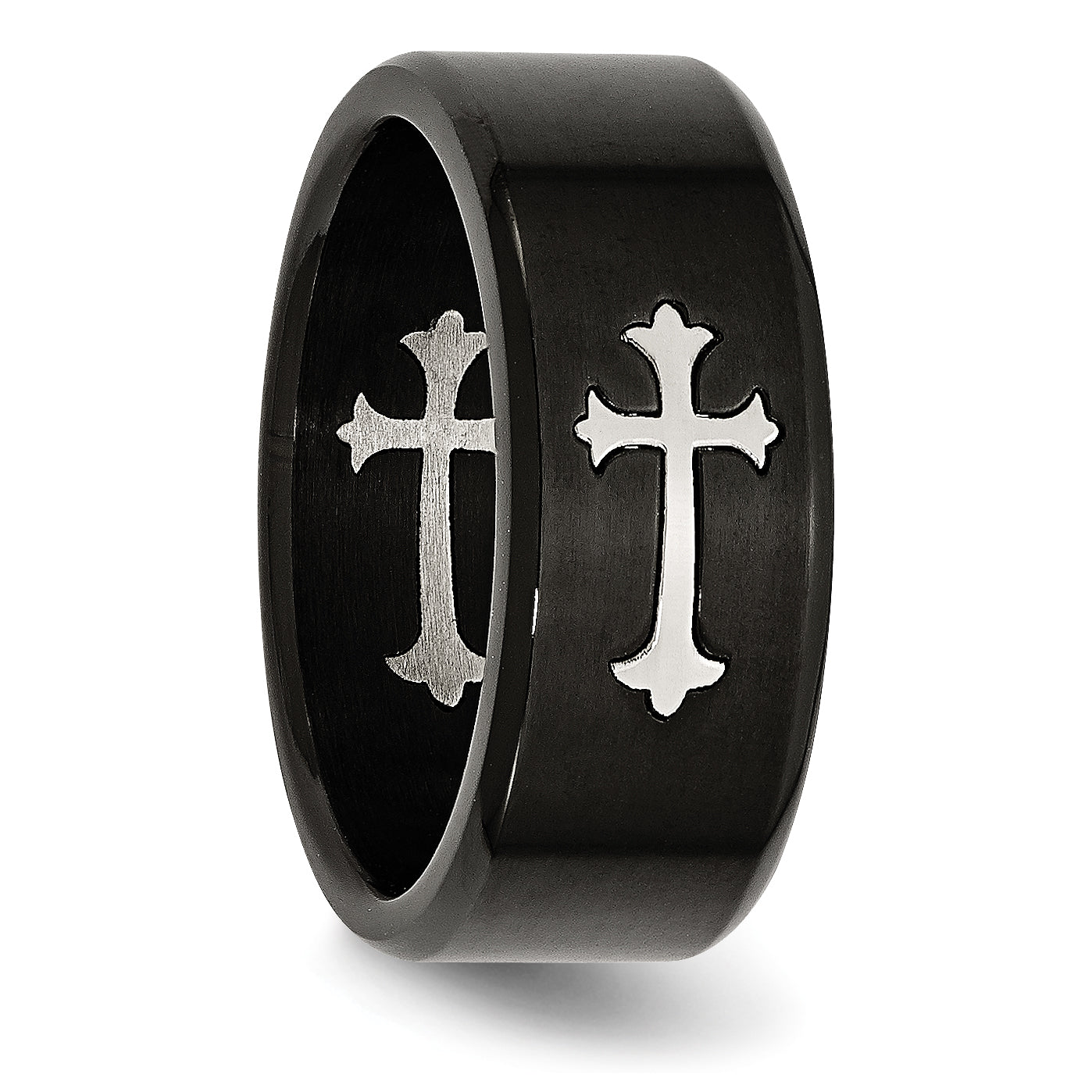 Chisel Stainless Steel Brushed Black IP-plated with Cross 9mm Band
