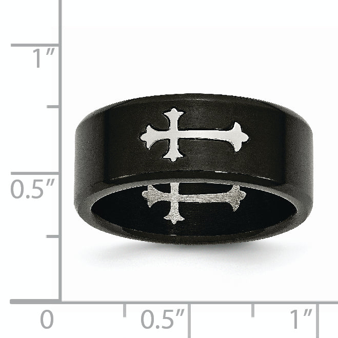 Chisel Stainless Steel Brushed Black IP-plated with Cross 9mm Band