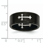 Chisel Stainless Steel Brushed Black IP-plated with Cross 9mm Band