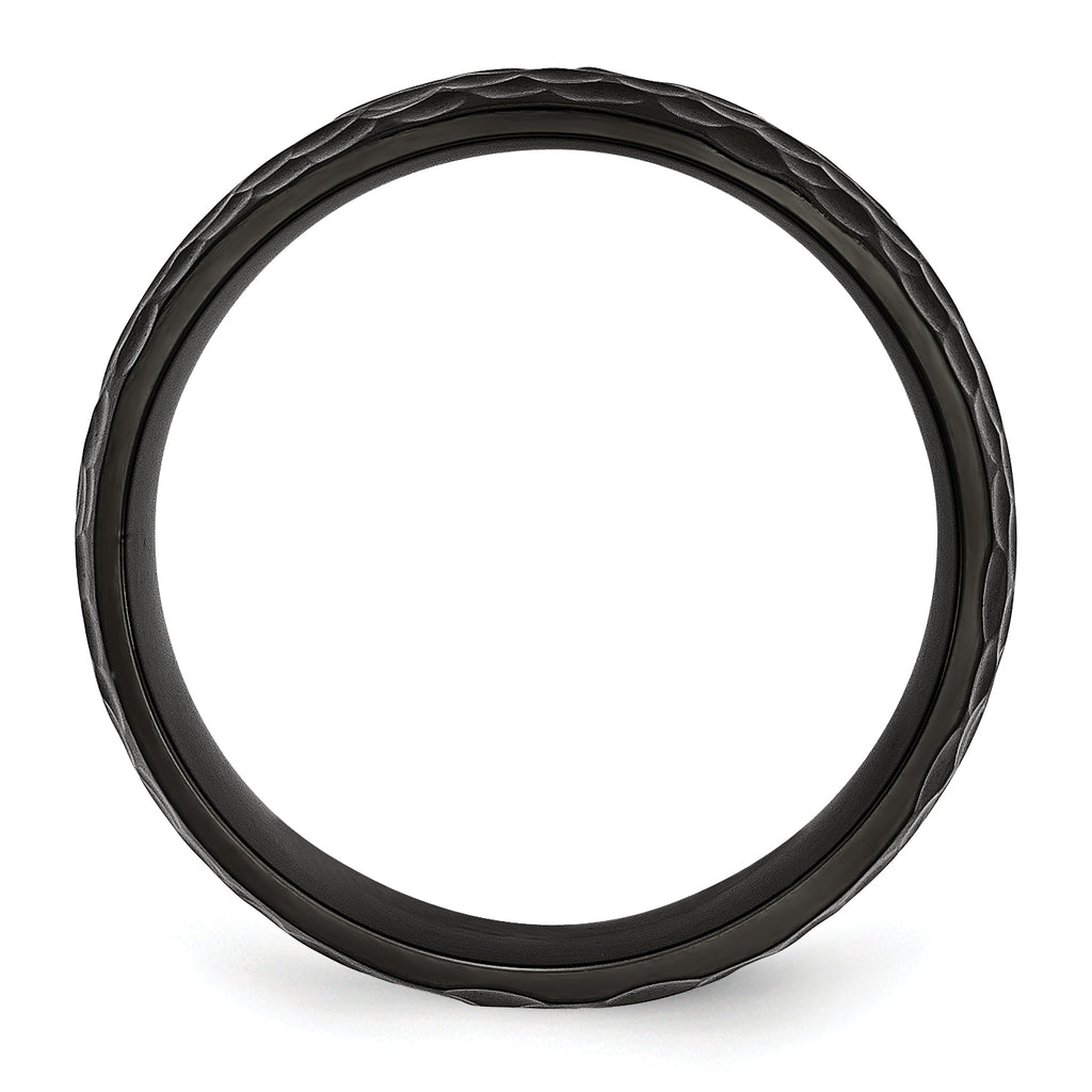Chisel Stainless Steel Hammered Black IP-plated 8mm Band