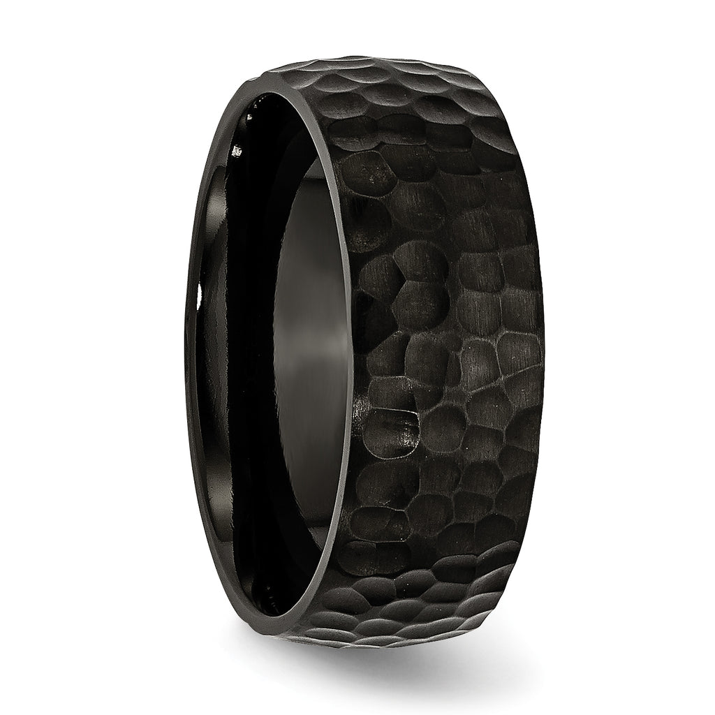 Chisel Stainless Steel Hammered Black IP-plated 8mm Band