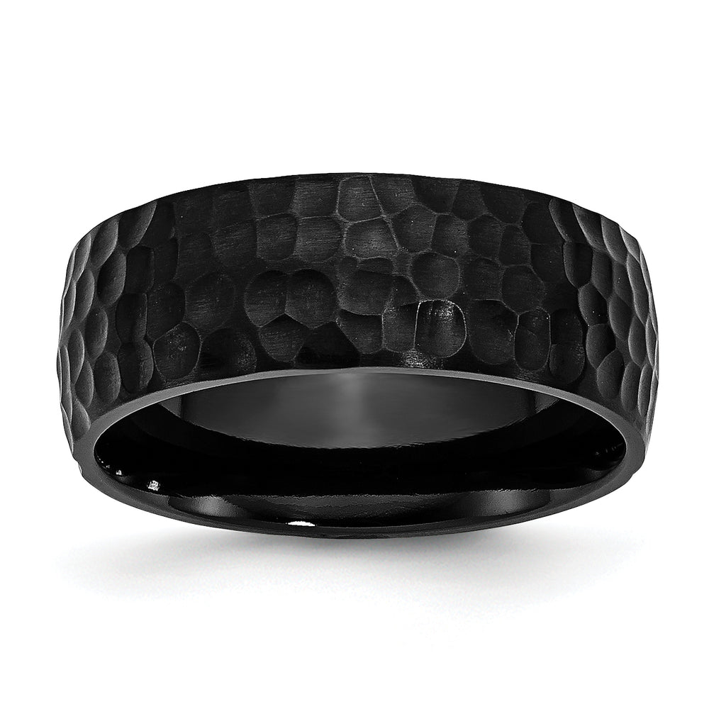 Chisel Stainless Steel Hammered Black IP-plated 8mm Band