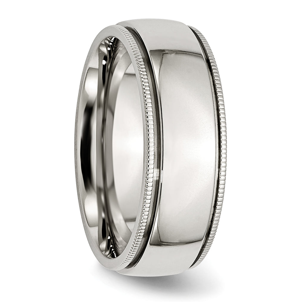 Chisel Stainless Steel Polished 8mm Grooved and Beaded Band