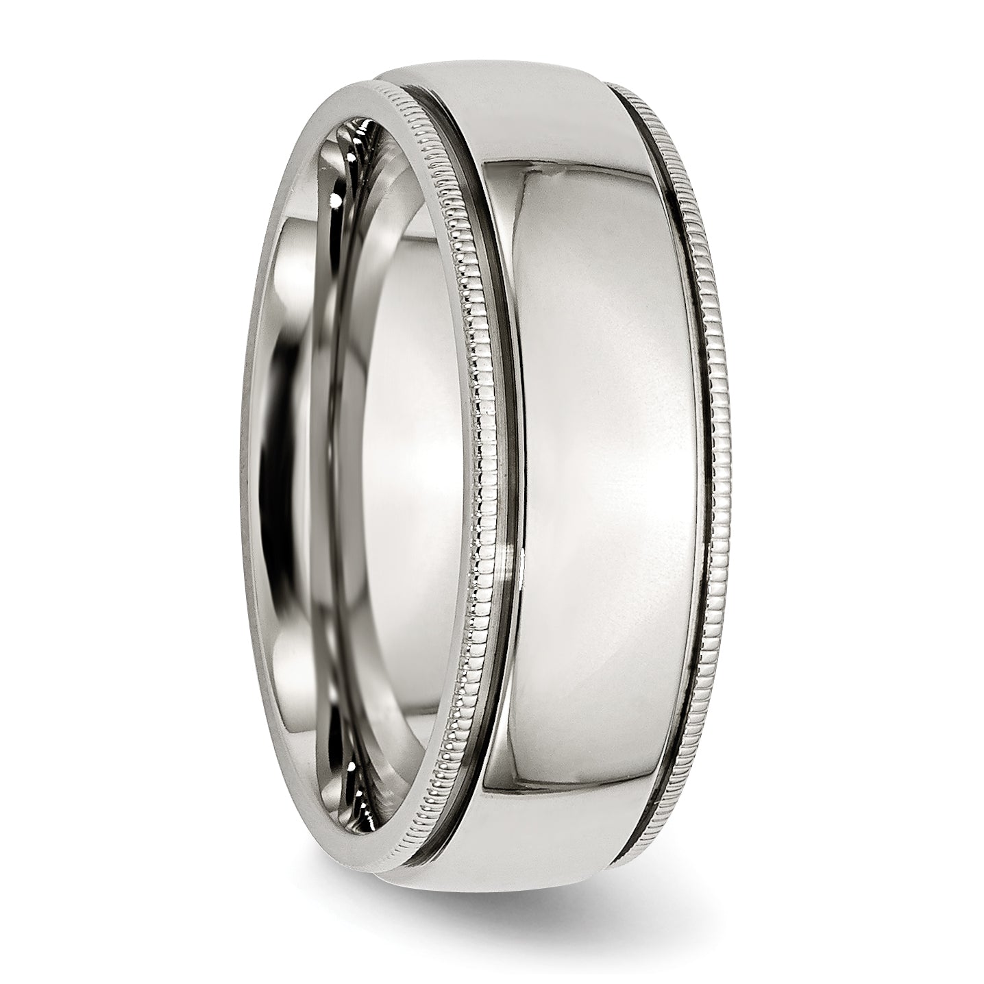 Chisel Stainless Steel Polished 8mm Grooved and Beaded Band