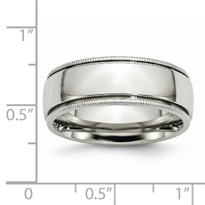 Chisel Stainless Steel Polished 8mm Grooved and Beaded Band