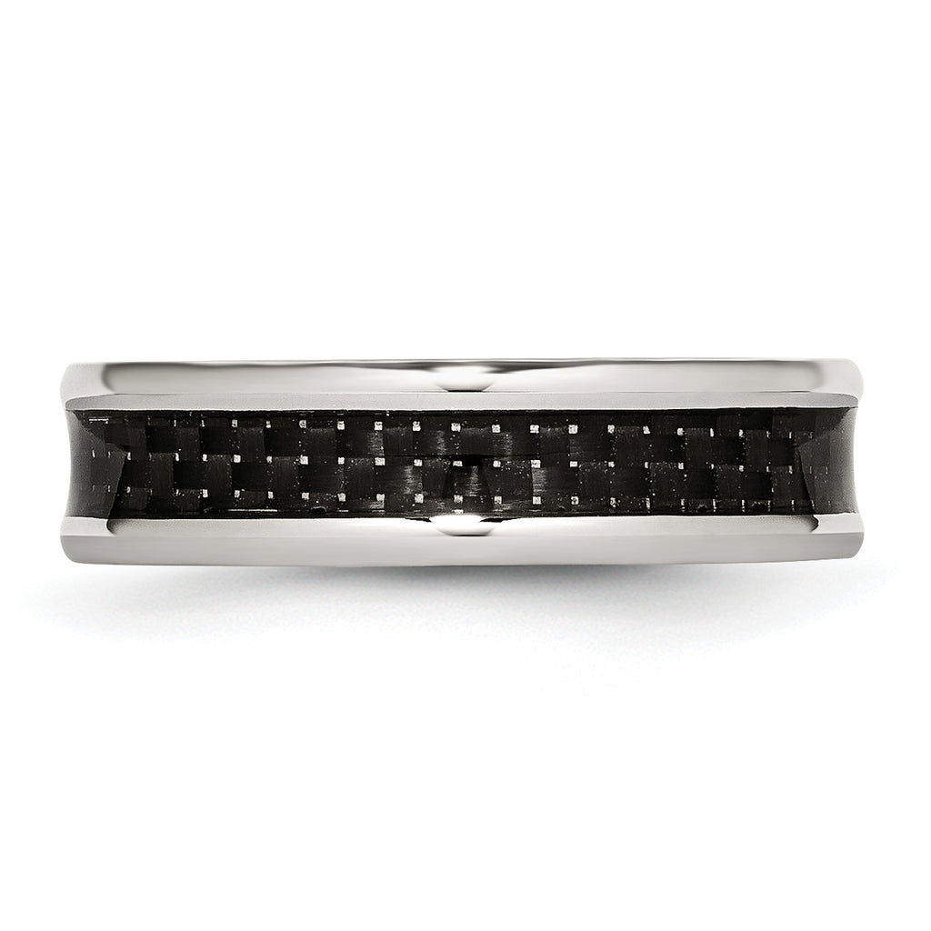 Chisel Stainless Steel Polished with Black Carbon Fiber Inlay 6mm Band