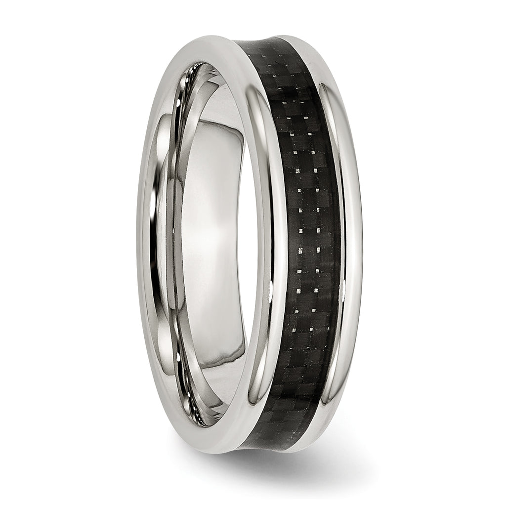 Chisel Stainless Steel Polished with Black Carbon Fiber Inlay 6mm Band