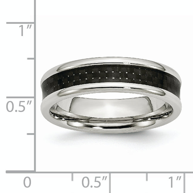 Chisel Stainless Steel Polished with Black Carbon Fiber Inlay 6mm Band