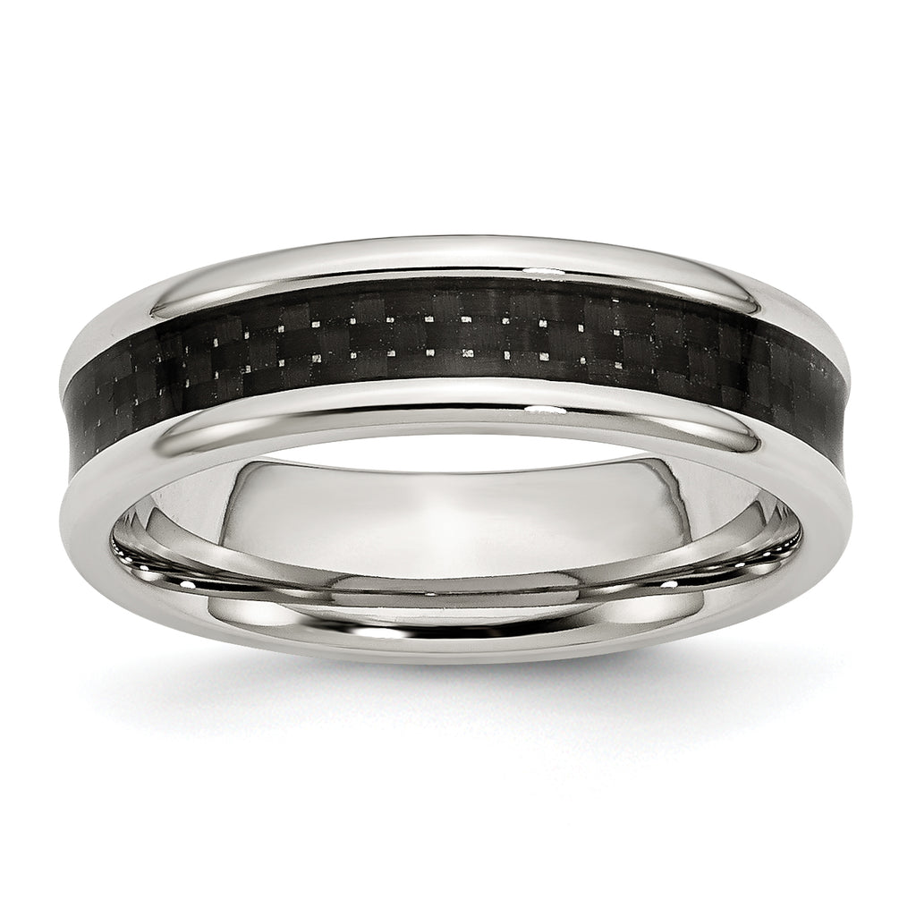 Chisel Stainless Steel Polished with Black Carbon Fiber Inlay 6mm Band