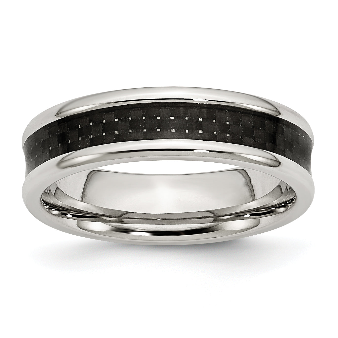 Chisel Stainless Steel Polished with Black Carbon Fiber Inlay 6mm Band