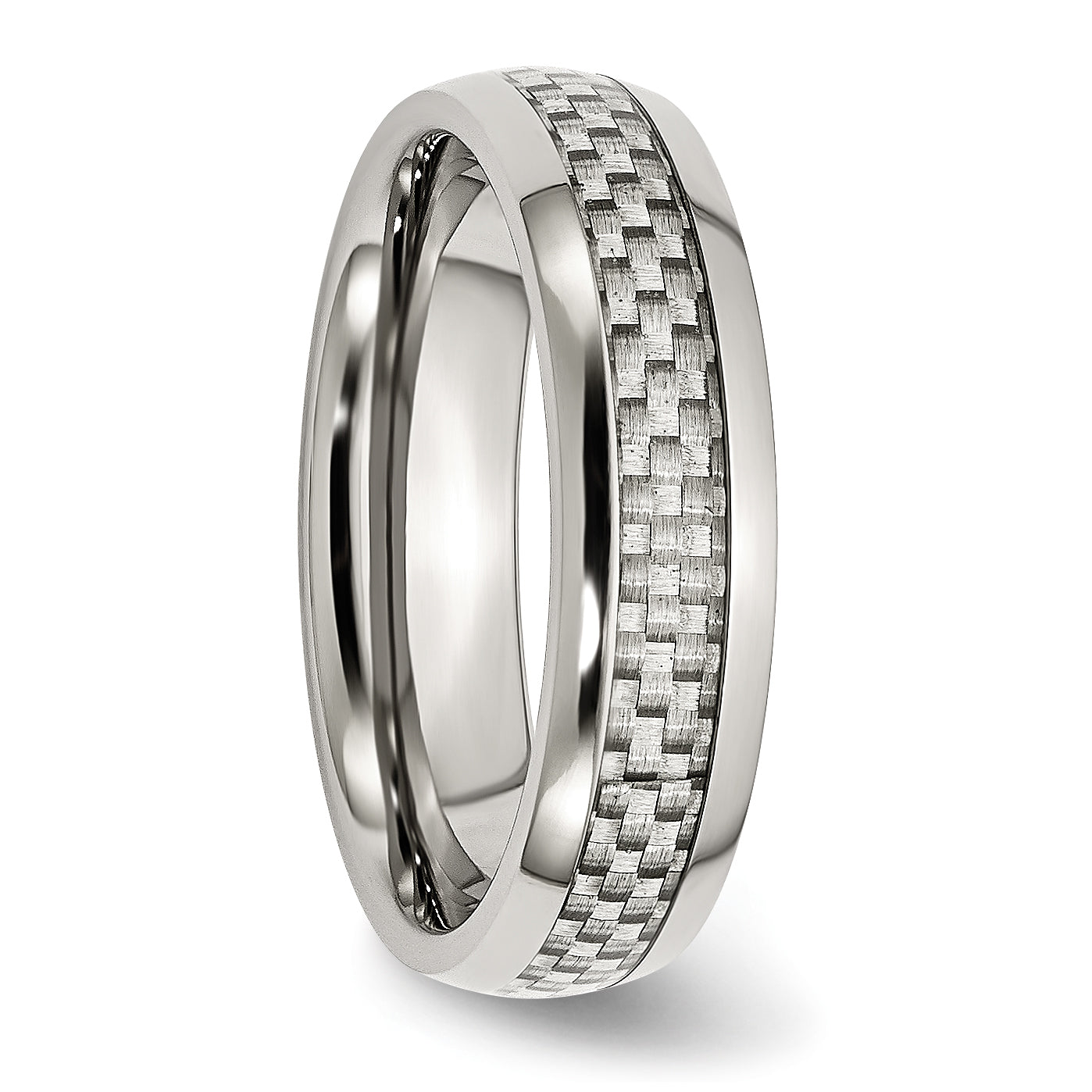 Chisel Stainless Steel Polished with Grey Carbon Fiber Inlay 6mm Band