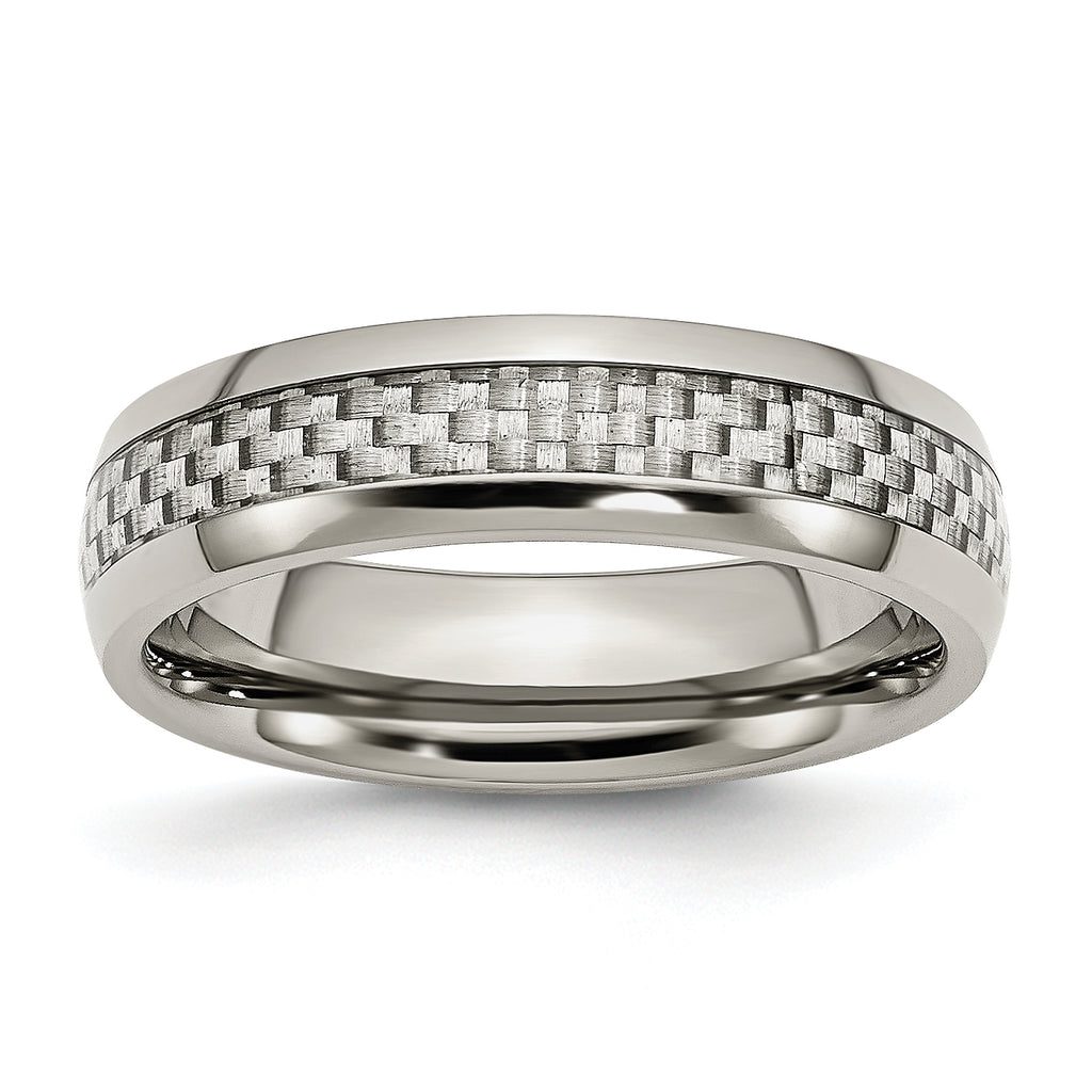 Chisel Stainless Steel Polished with Grey Carbon Fiber Inlay 6mm Band