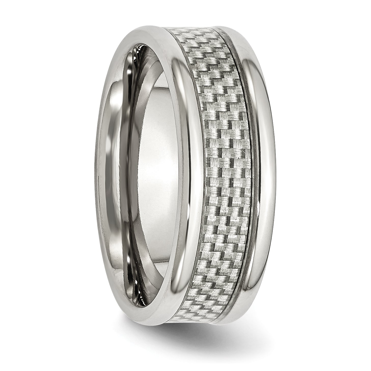 Stainless Steel Polished w/ Grey Carbon Fiber Inlay 8mm Band Secondary image