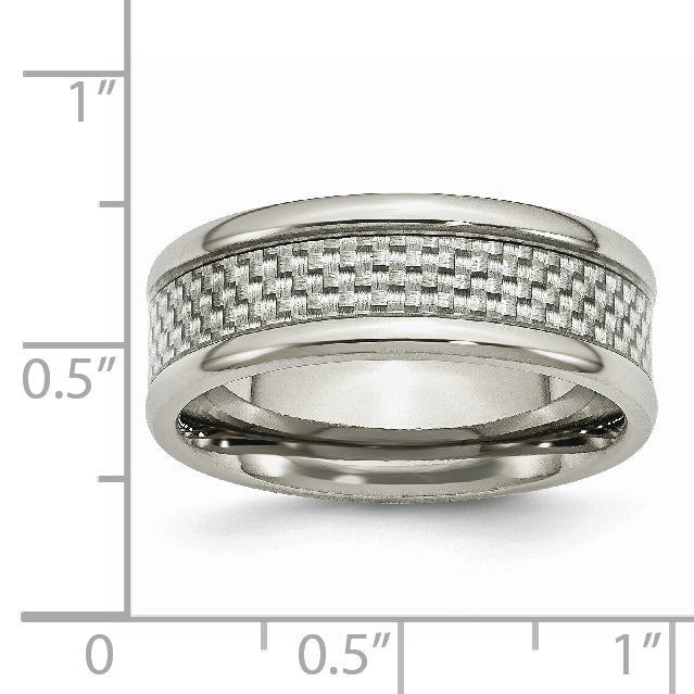 Stainless Steel Polished w/ Grey Carbon Fiber Inlay 8mm Band