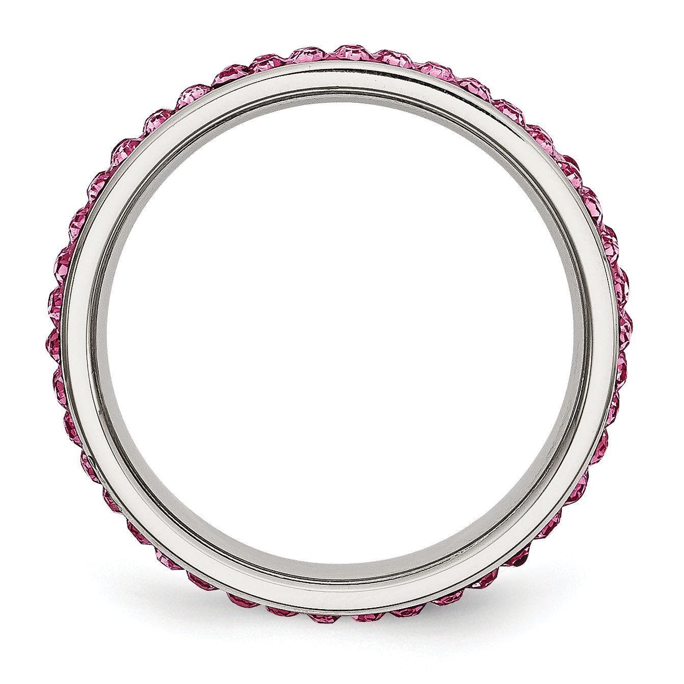 Stainless Steel 4mm Polished Pink Crystal Ring Secondary image