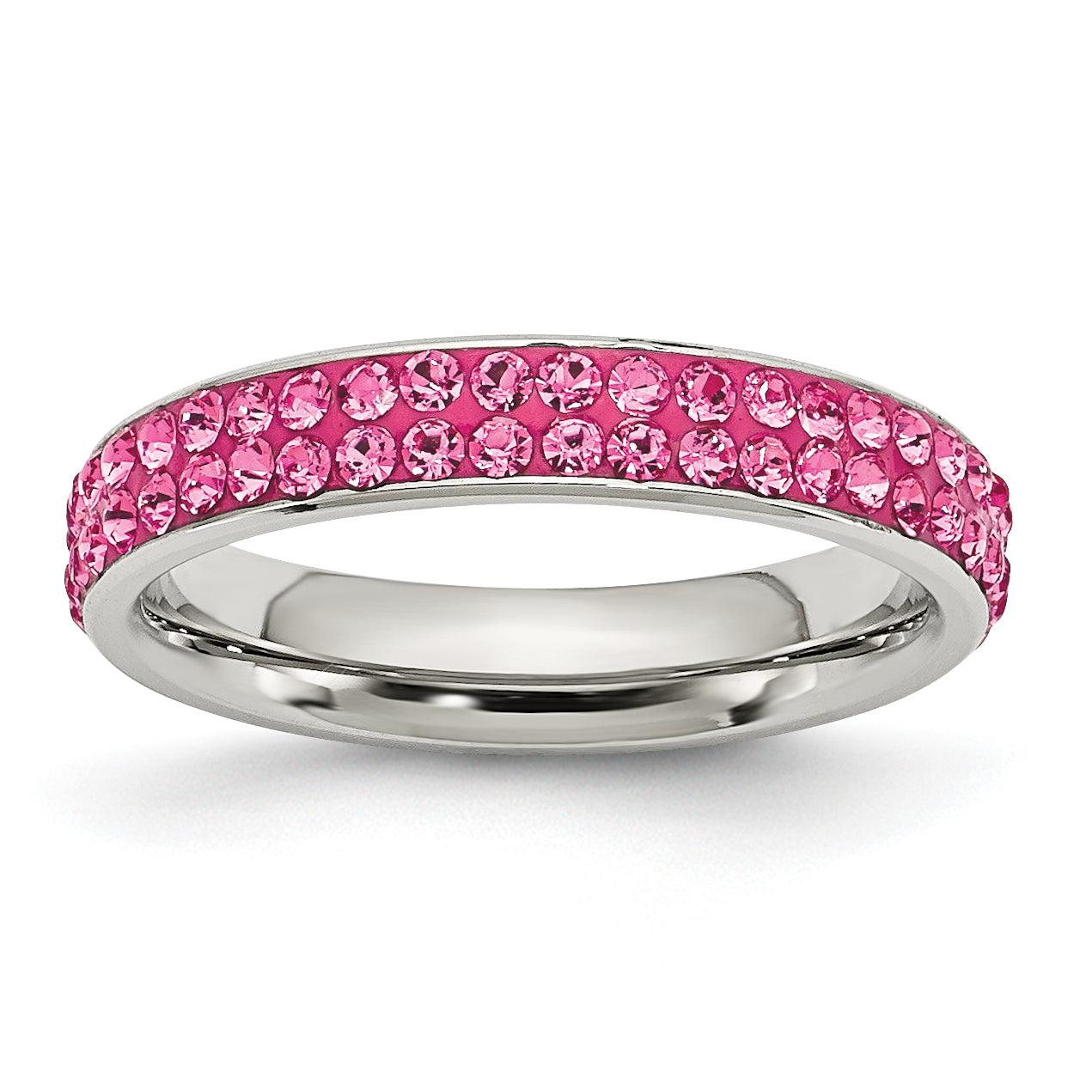 Stainless Steel 4mm Polished Pink Crystal Ring Main image