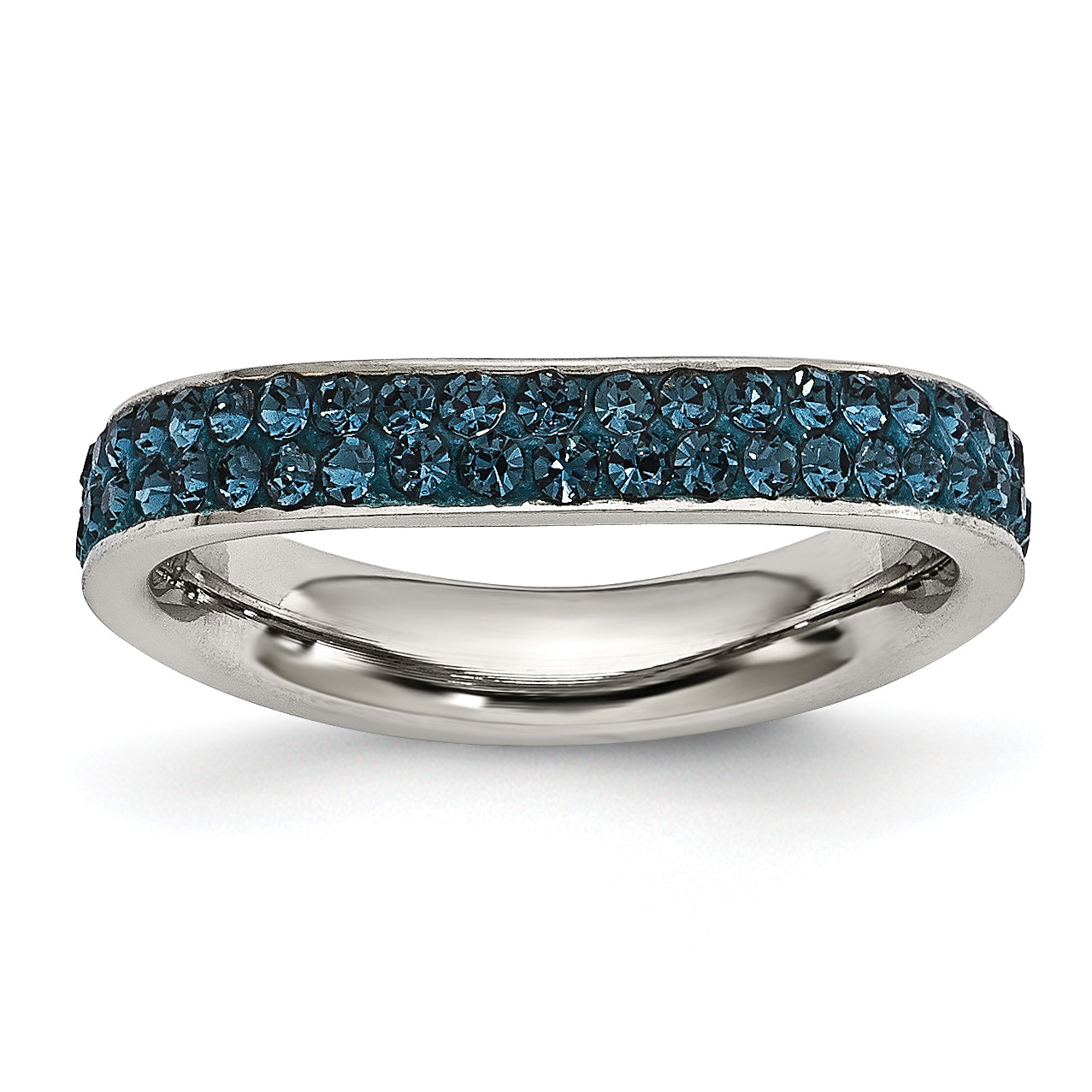 Stainless Steel 4mm Polished Blue Crystal Wavy Ring Main image