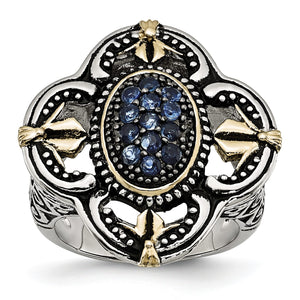 Blue Glass & Gold-Tone Antiqued Fashion Ring in Stainless Steel - Sophia Jewelers