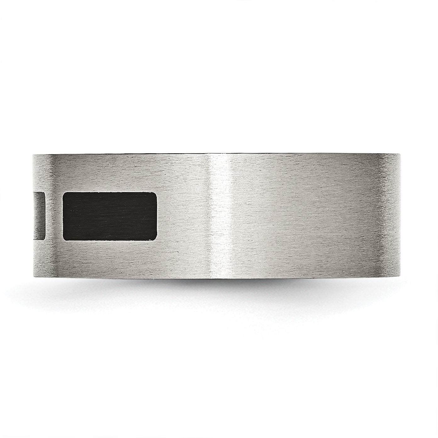 Stainless Steel Brushed w/Black Rubber 8mm Flat Band Main image