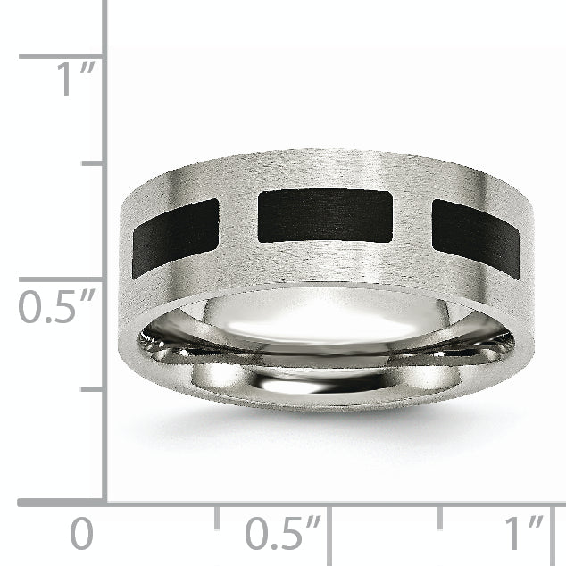 Stainless Steel Brushed w/Black Rubber 8mm Flat Band