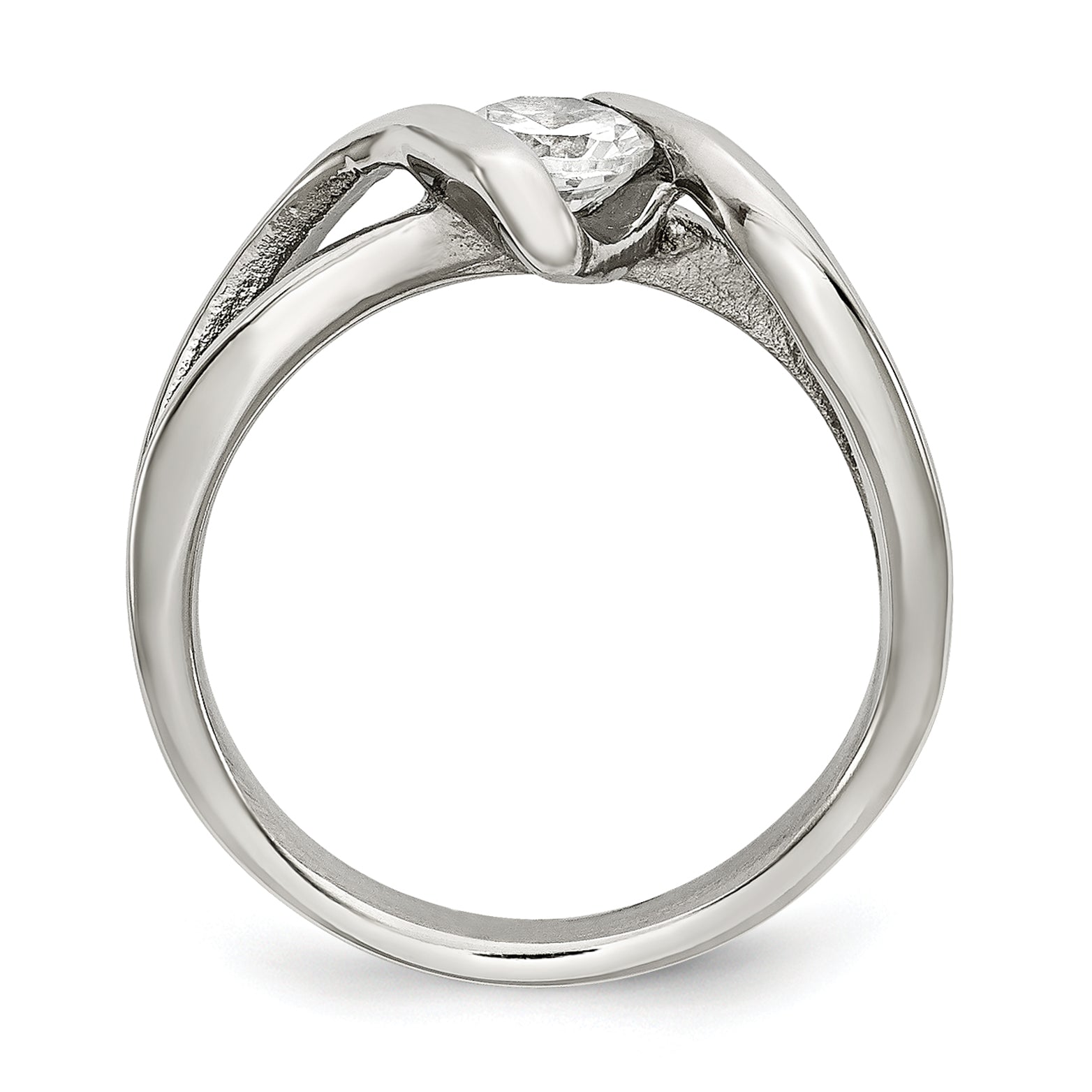 Chisel Stainless Steel Polished Twist with Round CZ Ring Secondary image
