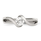 Chisel Stainless Steel Polished Twist with Round CZ Ring