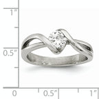 Chisel Stainless Steel Polished Twist with Round CZ Ring